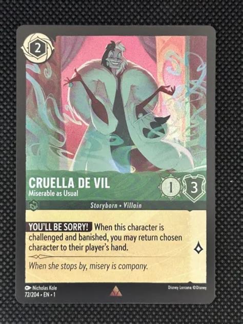 Disney Lorcana Cruella De Vil Miserable As Usual Rare Neuf Carte