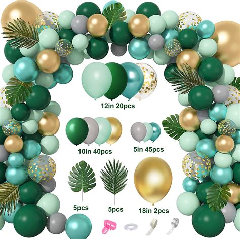 Amandir 151Pcs Jungle Safari Balloon Garland Kit Metallic Green Gold