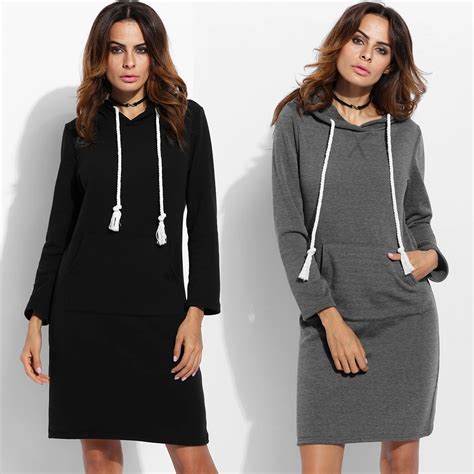 2017 Womens Casual Pocket Long Package Women Sports Dresses Hooded Hip