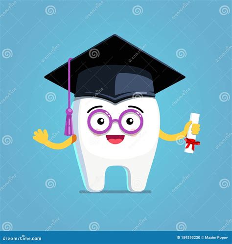 Happy Cartoon Wisdom Tooth Wearing Graduation Cap Stock Vector