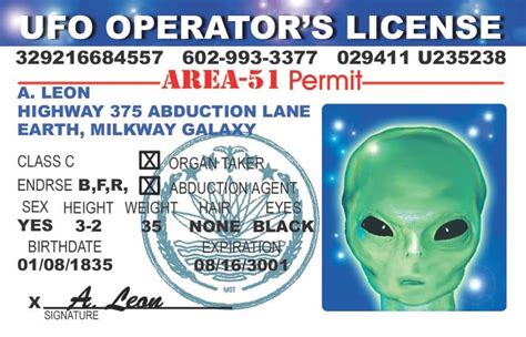 UFO OPERATOR LICENSE Area 51 Alien Center