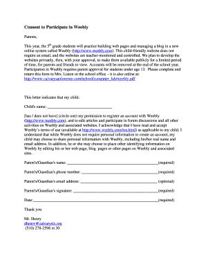 Fillable Online Weebly Parental Approval Form Fax Email Print PdfFiller