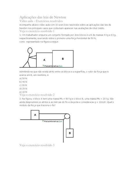 Aplicações Das Leis De Newton Vídeo Aula Exercícios Resolvidos