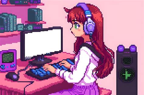 Premium Photo Cute Gamer Girl Playing A Game In Her Room Anime Manga