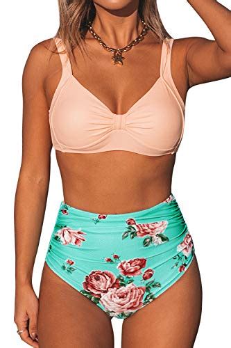 Cupshe Women S High Waist Bikini Swimsuit Floral Print Knot Two Piece