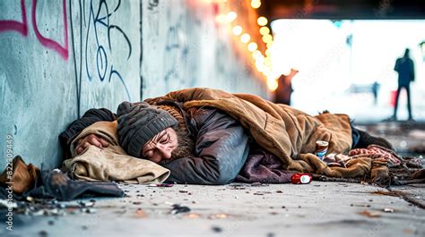 A Photo Of A Homeless Man Sleeping On The Street Depicting The Harsh