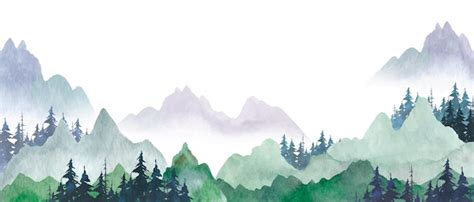 Aquarell Nebelwald Berge Clipart Premium Vektor