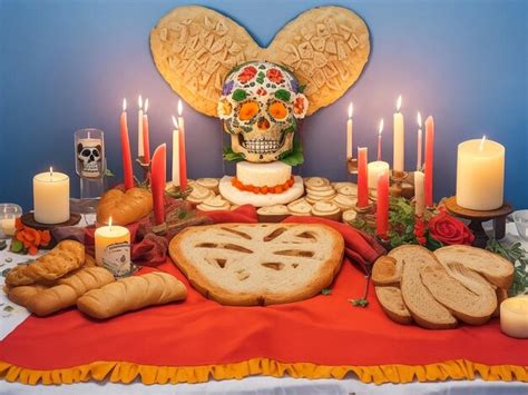 Premium AI Image | Day of the dead altar with bread and candles