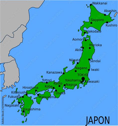 Carte Des Villes Principales Du Japon Stock Vector Adobe Stock