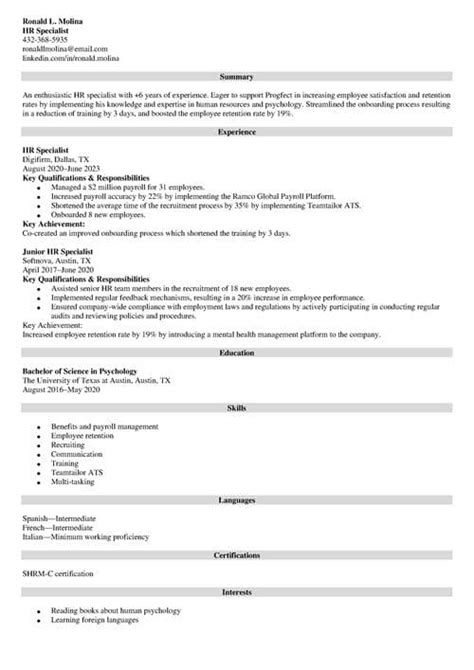 Human Resources HR Specialist Resume Examples For 2025