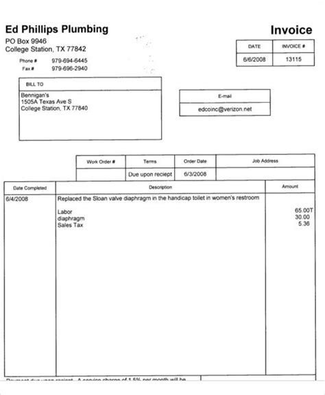 Free Sample Plumbing Invoice Templates In Pdf Excel Ms Word