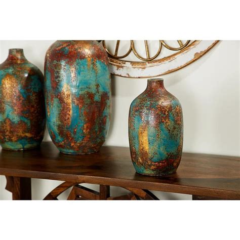 Litton Lane 12 In Patina Copper And Turquoise Ceramic Decorative Vase