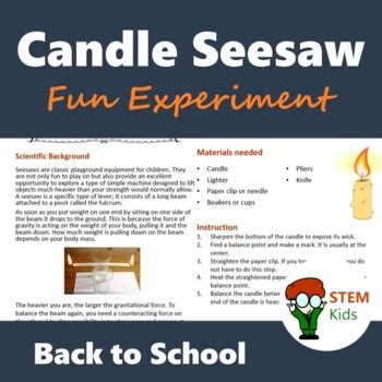 Easy Science Experiment Candle Seesaw By Rocket Art Tpt