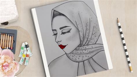 How To Draw A Girl With Hijab Hijab Girl Drawing Youtube