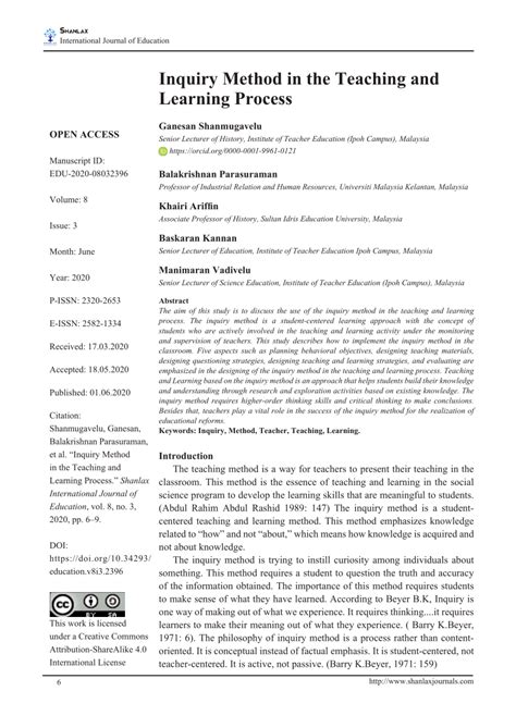 inquiry method   teaching  learning process