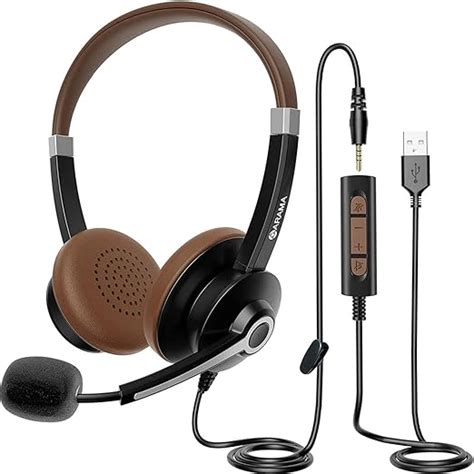 Arama Usb Headset With Microphone Noise Cancelling And In Line Call Controls Ultra