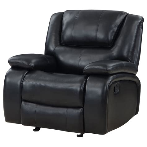 Benjara Mila Manual Glider Recliner Chair Black Faux Leather Pillow