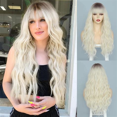 Nayoo Ombre White Wigs With Bangs For Women 26 Inches