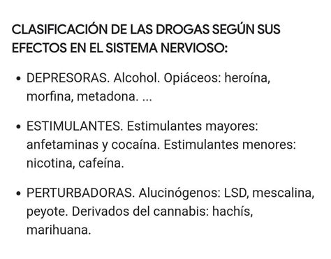 Tipos De Drogas Y Una Descripción De Cada Tipo Brainly Lat