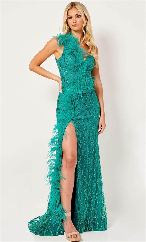 Rachel Allan 70402 One Shoulder Feathered Prom Gown Couture Candy