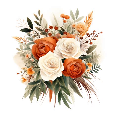 Burnt Orange Flower Bouquet Soft Natural Colors With Green Leaves