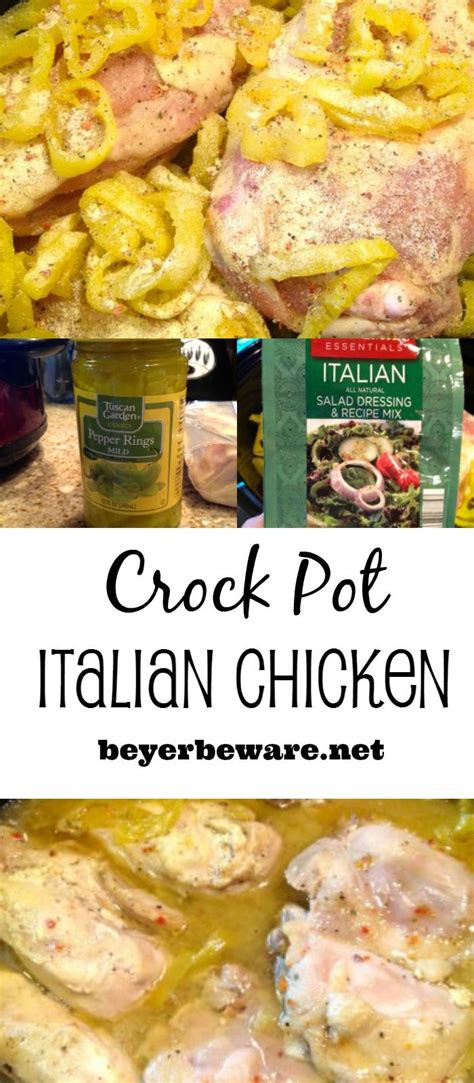 Crock Pot Italian Chicken Recipe Is Shown In This Collage With Text Overlay