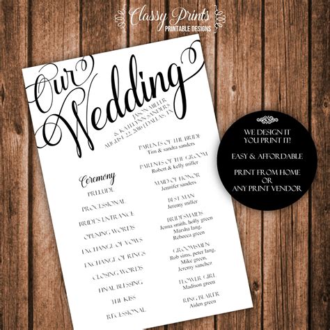 Wedding Programs Instant Download Wedding Ceremony Pr