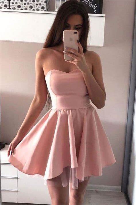 Cute A Line Sweetheart Pink Short Homecoming Dresses With Ruffles Satin Homecoming Dress