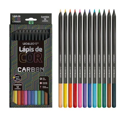 Lápis de Cor Carbon 12 cores UND LEO E LEO Atacado Mabel