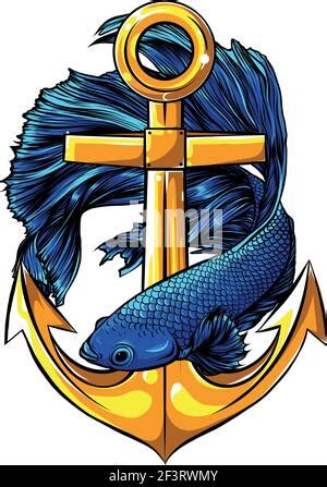 Fish Around The Anchor Vector Illustration Art Stock Vector Image Art