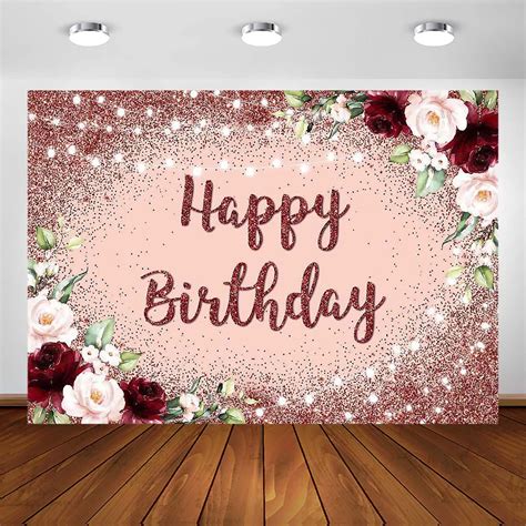 Avezano Rose Red Birthday Backdrop Red Floral Happy Birthday Banner Glitter