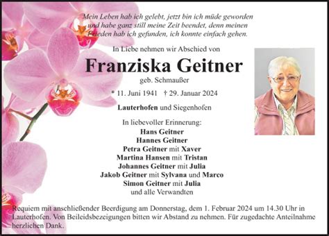 Traueranzeigen Von Franziska Geitner Trauer Nn De