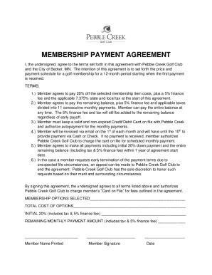 Fillable Online Membership Agreement Sample Template Word And