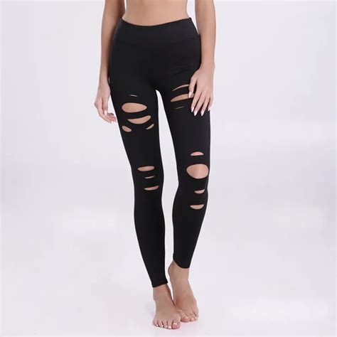 Hole Ripped Slim Leggings 2018 Summer Fitness Elasticity High Waist