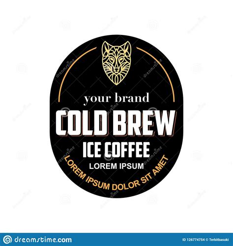 Creative Cold Brew Ice Coffee Label Using Wolf Logo Mascot Stock Vector