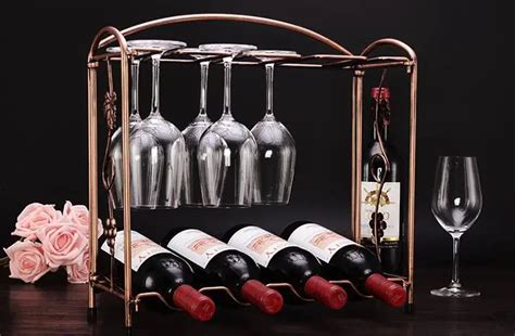 Deal Tabletop Wine Bottle Rack Holder Countertop Wine Glass Stemware Metal Rack 4 Wine Bottle