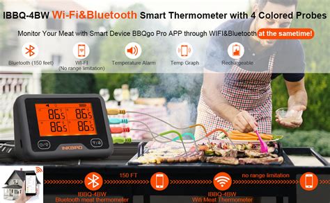 INKBIRD Wireless Wi Fi Bluetooth Grill Meat Thermometer IBBQ 4BW