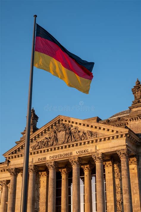 The Bundestag Building, Parliament of the Federal Republic of Germany, with German Flag Flying ...