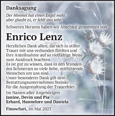 Traueranzeigen Von Enrico Lenz M Rkische Onlinezeitung Trauerportal