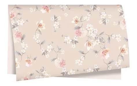 Poli Seda Decorado Florido Nude 49x69cm Pacote C 50 Folhas Parcelamento Sem Juros