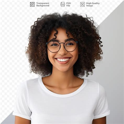 Premium Psd A Woman Wearing Glasses With A White Shirt That Says