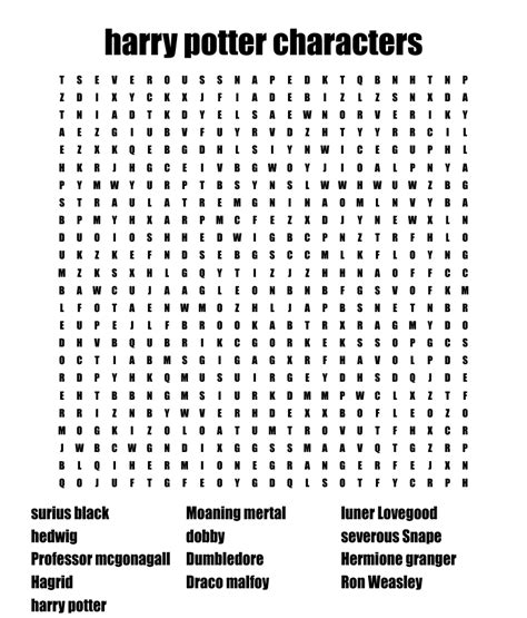 Harry Potter Characters Word Search Wordmint