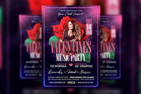 Floral Sparkly Valentines Day Music Party Flyer Template Free Download