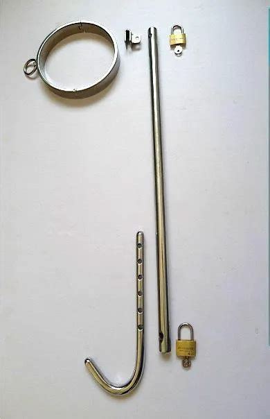 Premium Steel Metal Bondage Collar With Anal Hook Butt Plug And Straight Body Design Perfect
