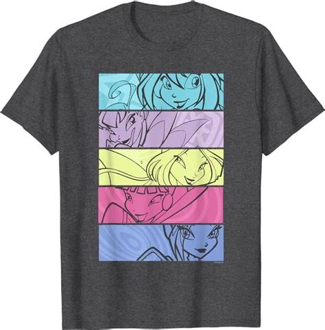 Winx Club Main Cast Outlines Colorful Stacked Panels T Shirt Shirts