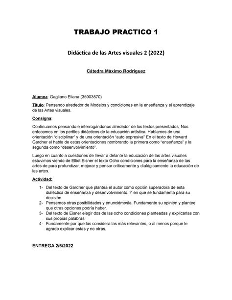 Trabajo Práctico 1 Dav2 Gagliano Eliana Trabajo Practico 1 Didáctica De Las Artes Visuales 2
