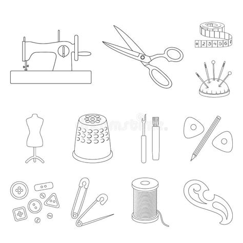 Sewing Atelier Outline Icons In Set Collection For Design Tool Kit