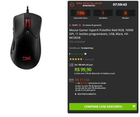 Terabyte On Twitter Oferta Mouse Gamer Hyperx Pulsefire Raid