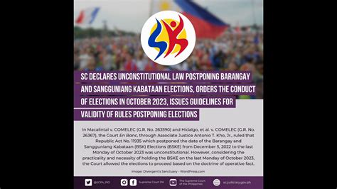 Pagpapaliban Sa Barangay At Sk Elections Idineklarang Unconstitutional