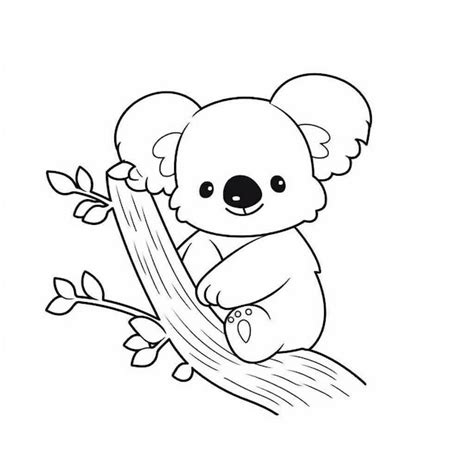 Un oso koala sentado en la rama de un árbol para colorear pintar e